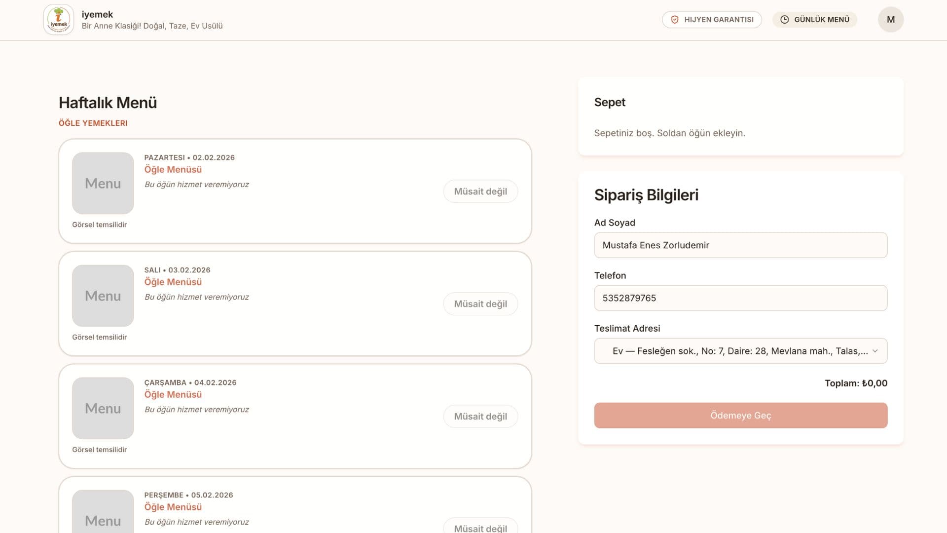 iyemek.com ev yemekleri vitrini